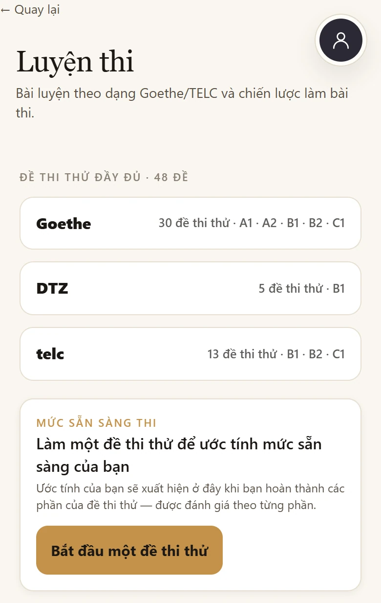 Các nhóm đề thi thử và bảng theo dõi mức độ sẵn sàng