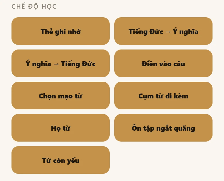Các lựa chọn dạng bài luyện từ vựng